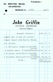 Invoice from John Griffin, Electrical Contractor itemising lighting equipment supplied to Focus Theatre. (Page 2)
